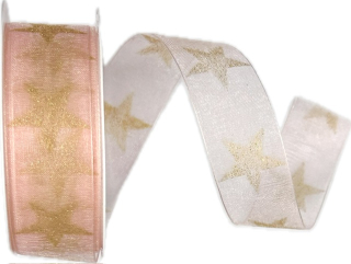 Stuha vánoční STARGLOW ORGANZA BLUSH meruňková 25mm x 3m (9,-Kč/m)