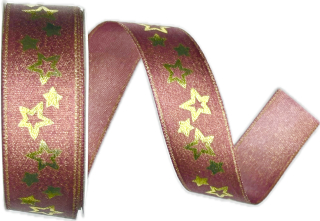 Stuha vánoční saténová GLAMOUR STARS OLD PINK starorůžová 25mm x 3m (8,-Kč/m)