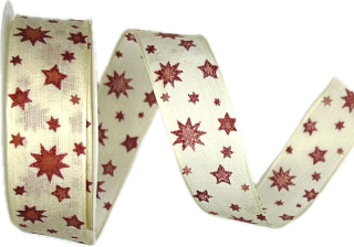 Stuha vánoční STARRY CHARM RED GLOW krémová 25mm x 3m (10,-Kč/m)