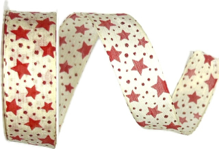 Stuha vánoční TINY STARFIELD CREAM krémová 25mm x 3m (10,-Kč/m)