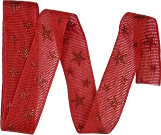 Stuha vánoční lněná STAR LIGHT RED červená 25mm x 2,5m (10,-Kč/m)