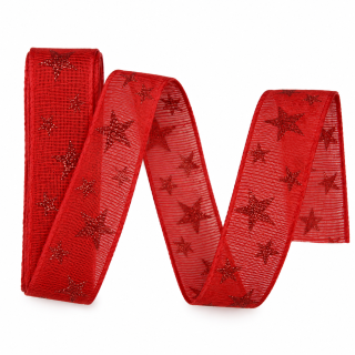 Stuha vánoční STAR LIGHT RED červená 25mm x 2,5m