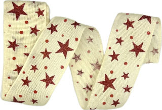 Stuha vánoční lněná LINEN STAR MAGIC CREAM krémová 40mm x 2m (15,-Kč/m)