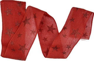 Stuha vánoční lněná STAR LIGHT RED červená 40mm x 2m (15,-Kč/m)