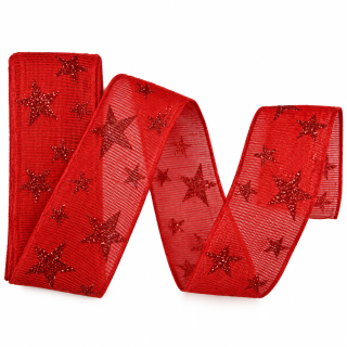 Stuha vánoční STAR LIGHT RED červená 40mm x 2m (10,-Kč/m)