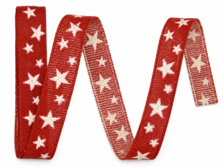 Stuha vánoční lněná STAR GLOW RED červená 15mm x 3m (5,- Kč/m)