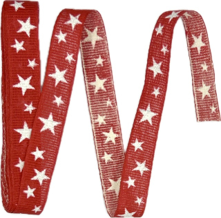 Stuha vánoční lněná STAR GLOW RED červená 15mm x 3,5m (6,- Kč/m)