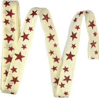 Stuha vánoční lněná STAR GLOW CREAM krémová 15mm x 3,5m (6,- Kč/m)