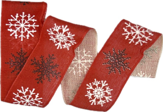 Stuha vánoční lněná SNOW ELEGANCE RED červená 40mm x 2m (15,-Kč/m)