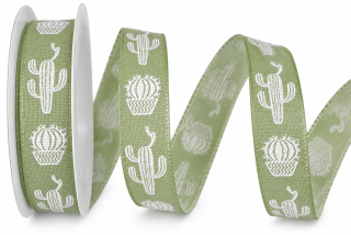 Bavlněná stuha CACTUS – pastelově zelená 15mm x 4m (4,- Kč/m)