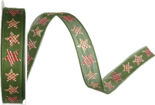 Stuha vánoční FESTIVE STARLINE GREEN zelená 15mm x 4m (5,-Kč/m)