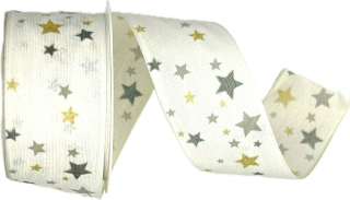 Stuha vánoční TWILIGHT STARS WHITE bílá 40mm x 2m (13,-Kč/m)