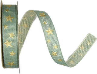 Stuha vánoční lněná STAR GLOW MINT mentolová 15mm x 3m (6,- Kč/m)