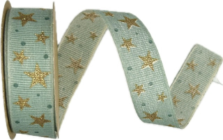 Vánoční bavlněná stuha STAR LIGHT MINT mentolová 25mm x 3m (13,-Kč/m)