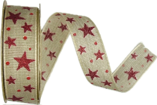 Vánoční bavlněná stuha STAR LIGHT GRAY šedá 25mm x 2,5m (11,-Kč/m)