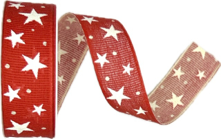 Vánoční bavlněná stuha STAR LIGHT RED červená 25mm x 3m (13,-Kč/m)