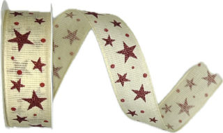 Vánoční bavlněná stuha STAR LIGHT CREAM krémová 25mm x 2m (13,-Kč/m)
