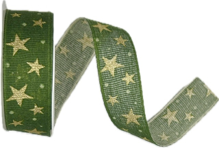 Vánoční bavlněná stuha STAR LIGHT GREEN zelená 25mm x 2m (13,-Kč/m)