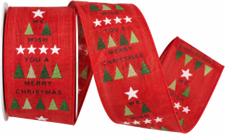 Stuha vánoční MERRY CHRISTMAS RED červená 40mm x 2m (13,- Kč/m)