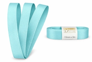 Stuha taftová AQUA BLUE světle tyrkysová 15mm x 3m (5,-Kč/m)