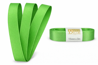 Stuha taftová APPLE GREEN jasně zelená 15mm x 3m (5,-Kč/m)