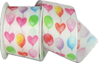 Stuha narozeninová Balloons & Hearts taftová 40mm x 2m (13,-Kč/m)