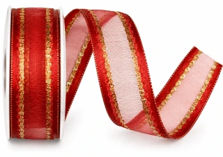 Stuha organzová MONDAN RUBY RED červená PREMIUM 25mm x 3m (10,-Kč/m)