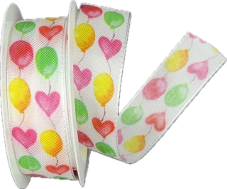 Stuha narozeninová Balloons & Hearts taftová 25mm x 2m (12,-Kč/m)