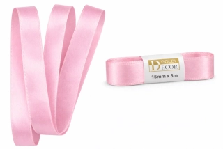 Stuha saténová světle růžová - světle růžová 15mm x 3m (6,-Kč/m)