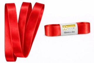 Stuha saténová červená - skládaná 15mm x 3m (6,-Kč/m)
