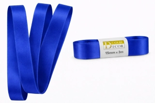 Stuha saténová sytě modrá - skládaná 15mm x 3m (6,-Kč/m)