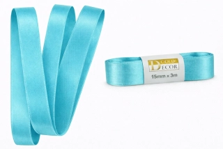 Stuha saténová světle tyrkysová - skládaná 15mm x 3m (6,-Kč/m)