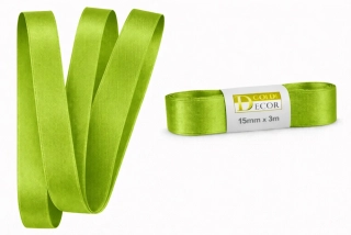 Stuha saténová hráškově zelená - skládaná 15mm x 3m (6,-Kč/m)