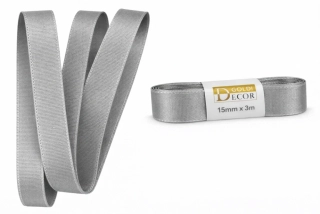 Saténová stuha GRANITE GREY – elegantní matně lesklý satén 15 mm x 3 m