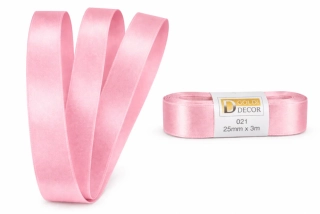 Stuha saténová světle růžová - skládaná 25mm x 3m (6,30Kč/m)