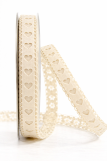 Vysekávaná dekorativní stuha krémová Sweet Hearts Cream –  15mm × 1m