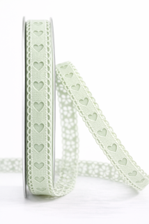 Vysekávaná dekorativní stuha pastelově zelená Sweet Hearts Pastel Green –  15mm × 1m