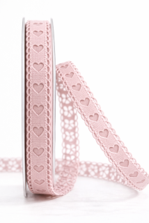 Vysekávaná dekorativní stuha růžová Sweet Hearts Rose –  15mm × 1m