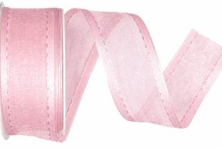 Stuha organzová CHAMPAGNER Soft Pink prošívaná světle růžová 40mm x 2m (13,-Kč/m)