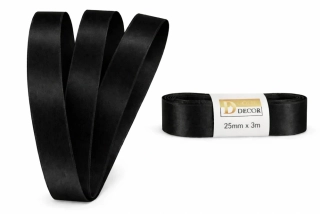 Stuha saténová černá - skládaná 25mm x 3m (6,30Kč/m)