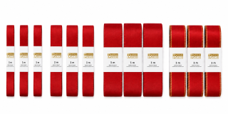 Sada červených taftových a saténových stuh RED COLLECTION 12 ks – 15mm, 25mm a 40mm x 3m