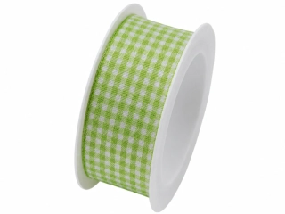 Stuha taftová VICHY KARO GREEN hráškově zelená 25mm x 2m