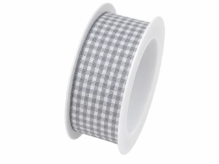 Stuha taftová VICHY KARO GREY šedá 25mm x 2m (12,-Kč/m)