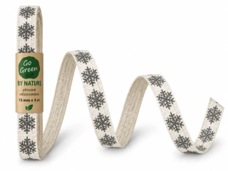 Vánoční bavlněná stuha SNOW NATURE WHITE GRANITE bílá s granitovými vločkami 15mm x 3m