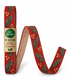 Stuha vánoční HOLLY CHARM RED červená 15mm x 3m – skládaná