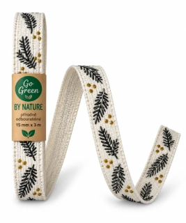 Stuha vánoční HOLLY CHARM WHITE bílá 15mm x 3m – skládaná