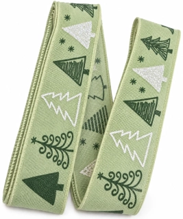 Vánoční stuha Stromky pastelově zelená 25mm x 2m (8,50 Kč/m)