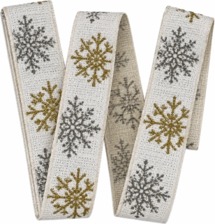 Vánoční bavlněná stuha SNOW ELEGANCE WHITE – bílá 25mm x 2,5m