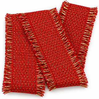Rustic Glow Scarlet – červená bavlněná stuha se zlatým lurexem 50mm x 2m