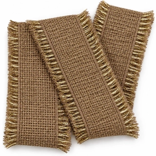 Rustic Glow Cappuccino – hnědá bavlněná stuha se zlatým lurexem 50mm x 2m